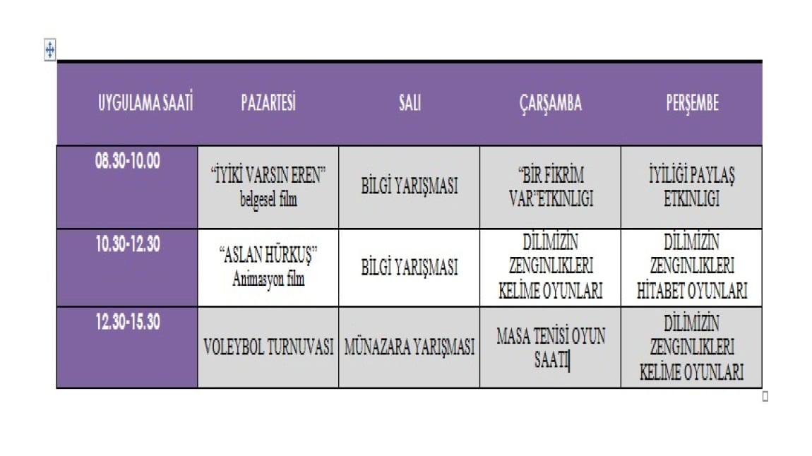 2024 - 2025 EĞİTİM ÖĞRETİM YILI 1. DÖNEM FAALİYET HAFTASI PLANINIMIZ YAYINLANDI.